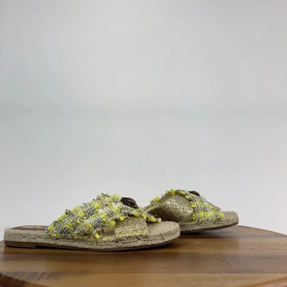 New Womens Kurt Geiger Kensington Esparille Yellow Knit Crisscross Sandals Sz 38